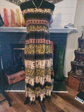Vintage Westside Designs Bohemian Strapless Maxi Dress